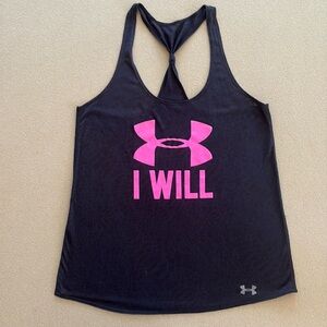 Under Armour “I WILL” Black Pink RacerBack Tank Slightly Sheer Animal Print